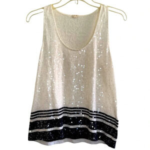 J crew Sequin Striped Ivory Black Tank Top Sleeveless S